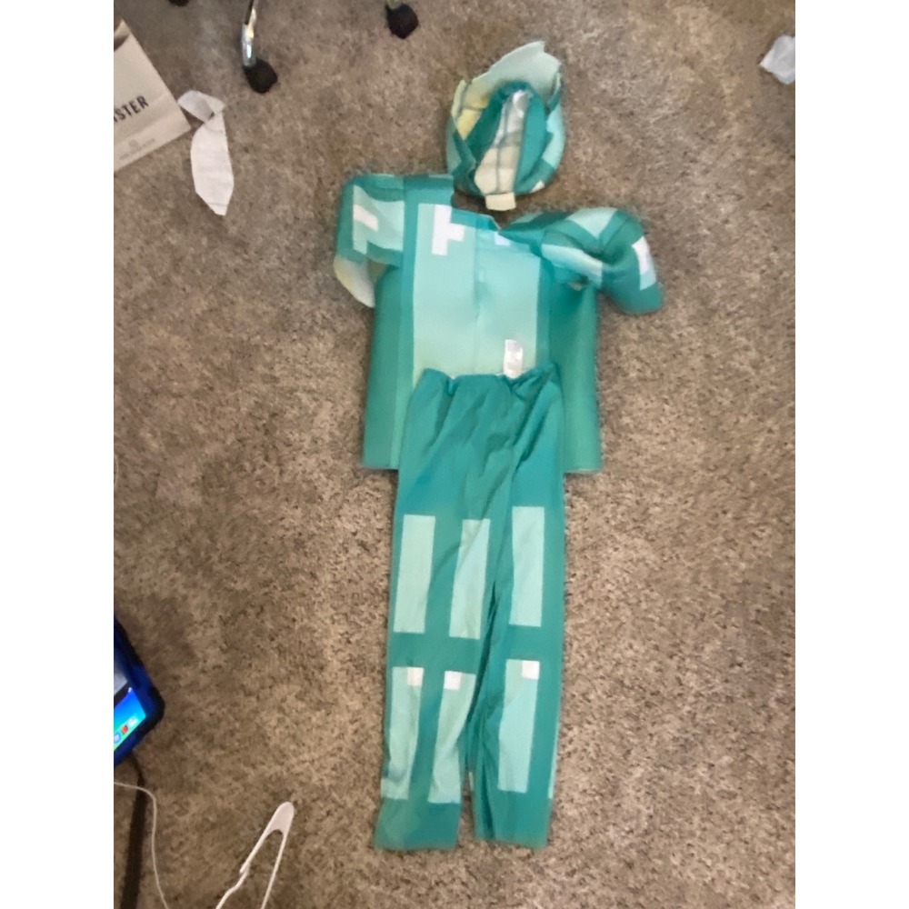 Minecraft Diamond Armor Deluxe Kids Costume 3pc Set Teal Blue Size M 7-8 - Picture 2 of 7